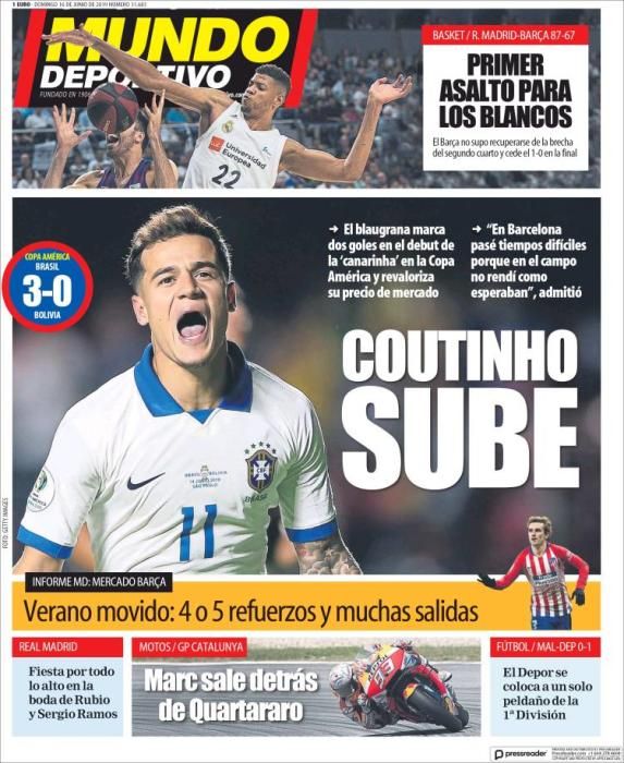 Portada MUNDO DEPORTIVO domingo 16 de junio 2019