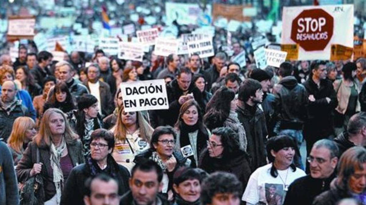 Manifestación contra los desahucios en Madrid, el pasado sábado.