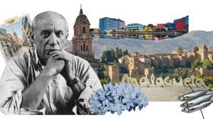 Pablo Ruiz Picasso y edificios singulares de la ciudad de Málaga.