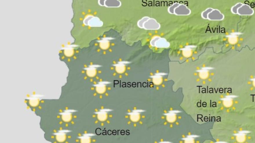 El tiempo en Extremadura: Poco nuboso y temperaturas sin cambios o en ascenso