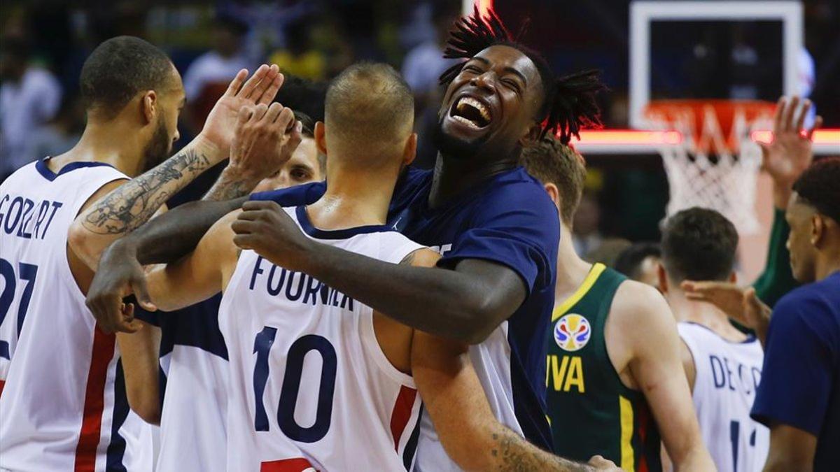 La celebración de los franceses tras acceder a cuartos de final