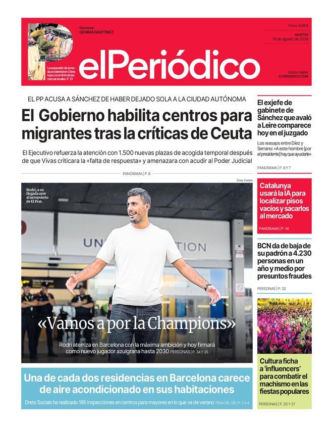 La portada de EL PERIÓDICO del 18 de agosto de 2026