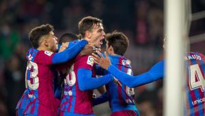 Nico celebra el decisivo 3-2 al Barça en el Camp Nou ante el Elche.