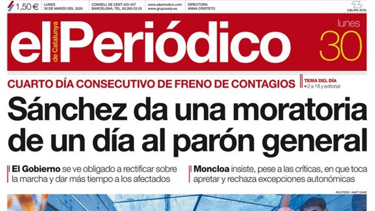 La portada de EL PERIÓDICO del 30 de marzo del 2020