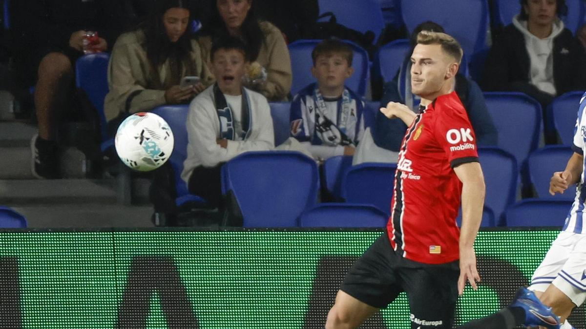 Toni Lato, durante un partido ante la Real Sociedad, en Anoeta.