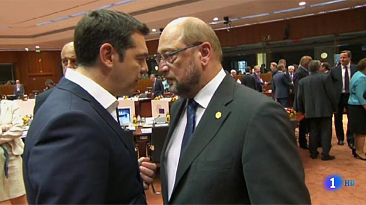 Alexis Tsipras con Martin Schulz (‘Informe semanal’, TVE-1).