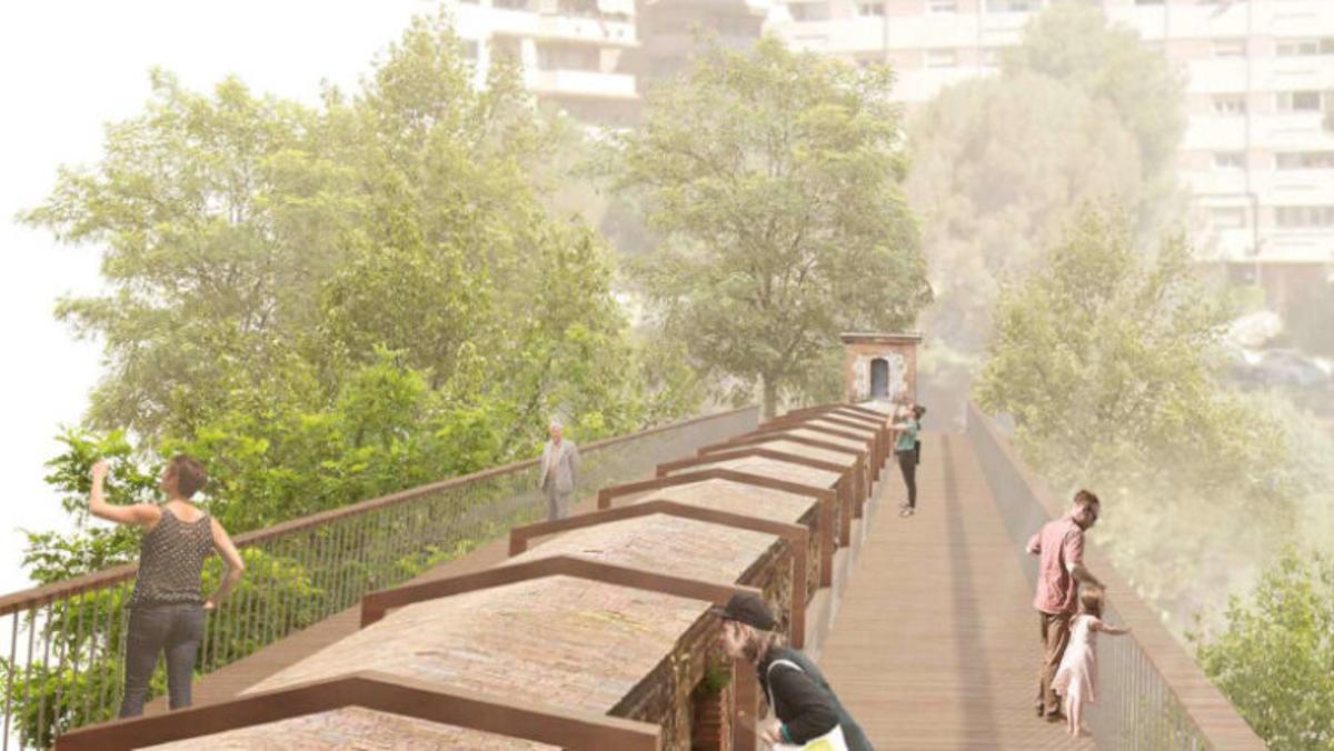Render del acueducto de Can Cuiàs convertido en pasarela peatonal
