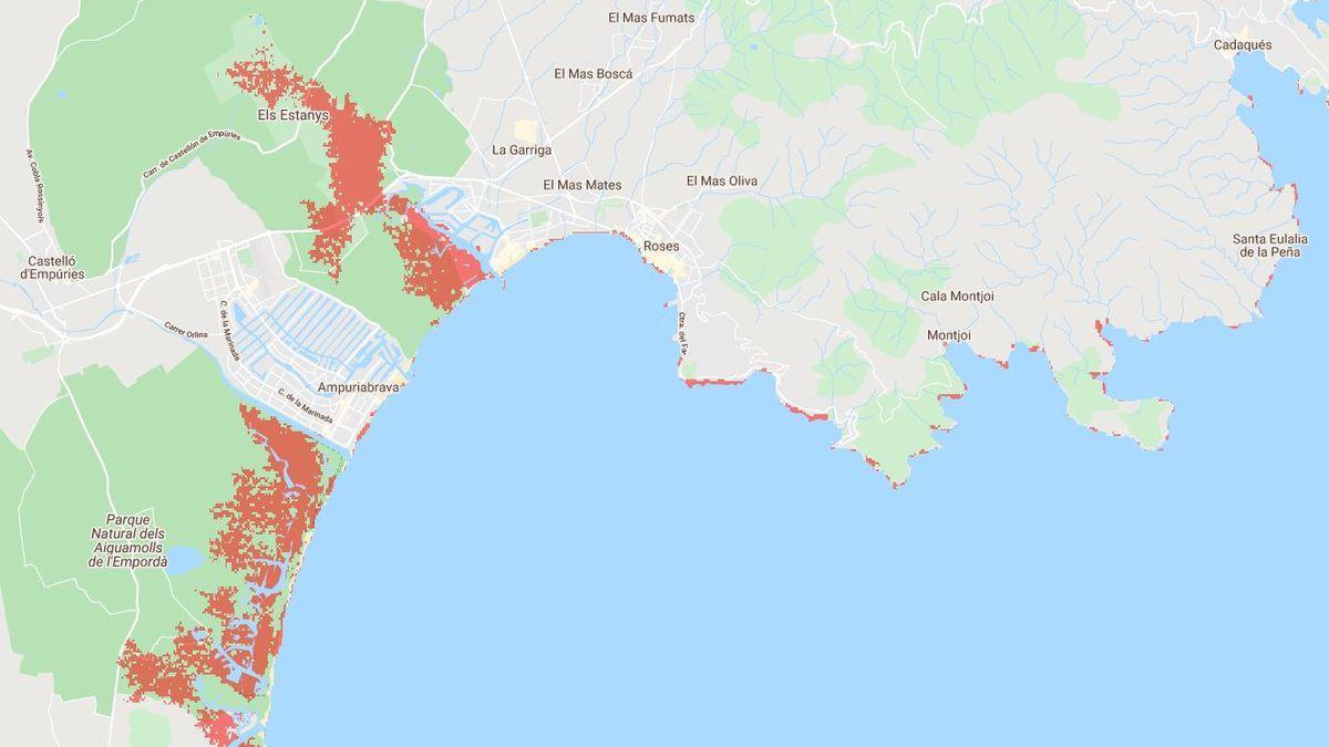 Les zones en vermell són les que quedaran inundades de manera permanent.