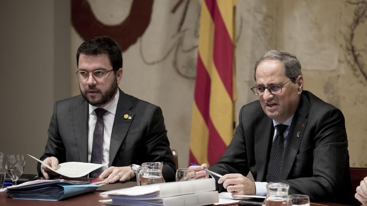 Pere Aragonès y Quim Torra, en una reunión del Govern.