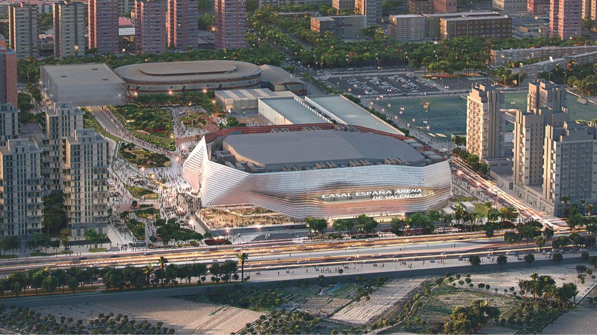 Imagen virtual del exterior del Casal España Arena de Valencia.