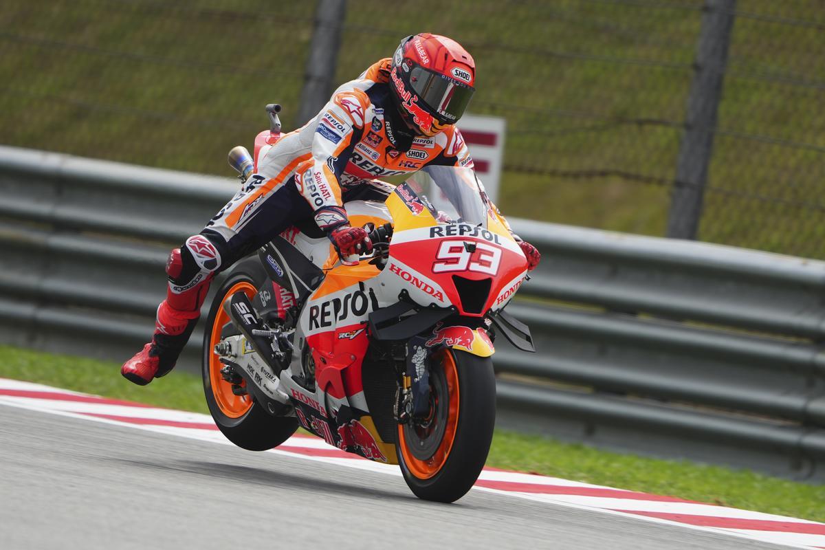 Marc Márquez (Honda), hoy, en su gran vuelta en Sepang para meterse en primera fila.