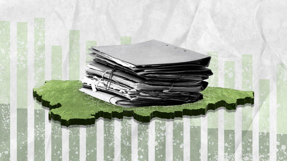 Una recreación visual de la acumulación de expedientes sobre grandes proyectos que no se resuelven en Asturias