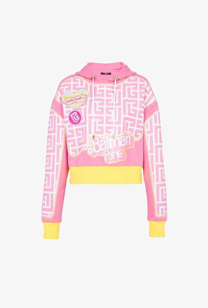 Sudadera 'cropped' rosa de algodón de Balmain x Barbie