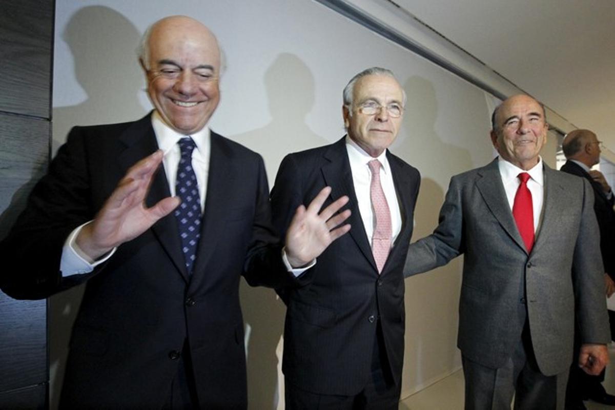 Francisco González (BBVA), Isidre Fainé (La Caixa) i Emilio Botín (Santander).