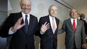 Francisco González (BBVA), Isidre Fainé (La Caixa) y Emilio Botín (Santander).