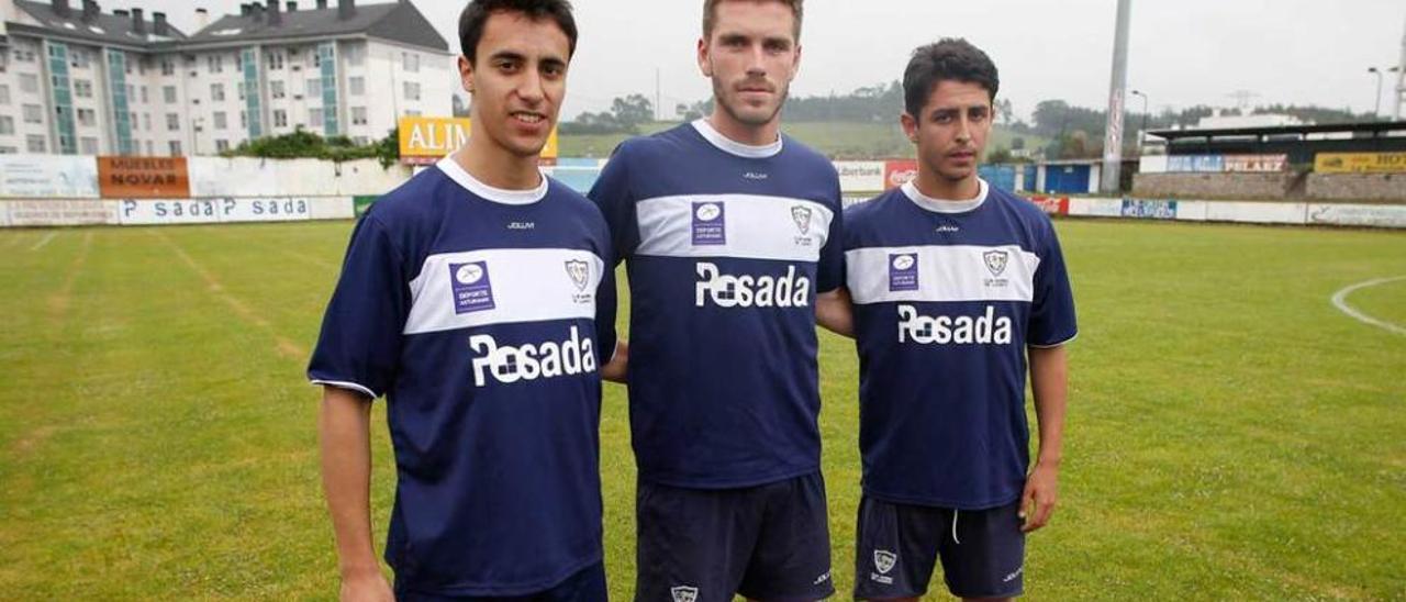 Borja Álvarez, Adrián Trabanco y Pablo Coutado, ayer, tras el entrenamiento.