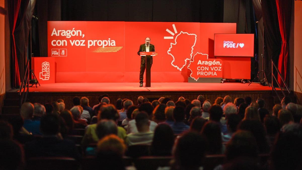 Mitin del presidente del Gobierno y candidato del PSOE, Javier Lambán, con el lema 'Aragón con voz propia'.