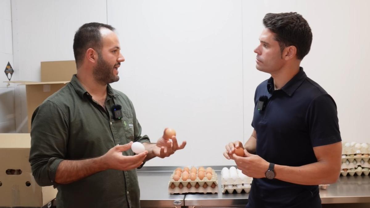 Adrian G. y Joan Siquier hablando con los huevos camperos de fondo.