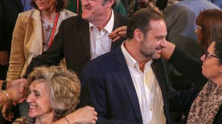 Carcedo, Ábalos y Gabilondo, ayer, en el acto del PSOE en Madrid. // E.P.