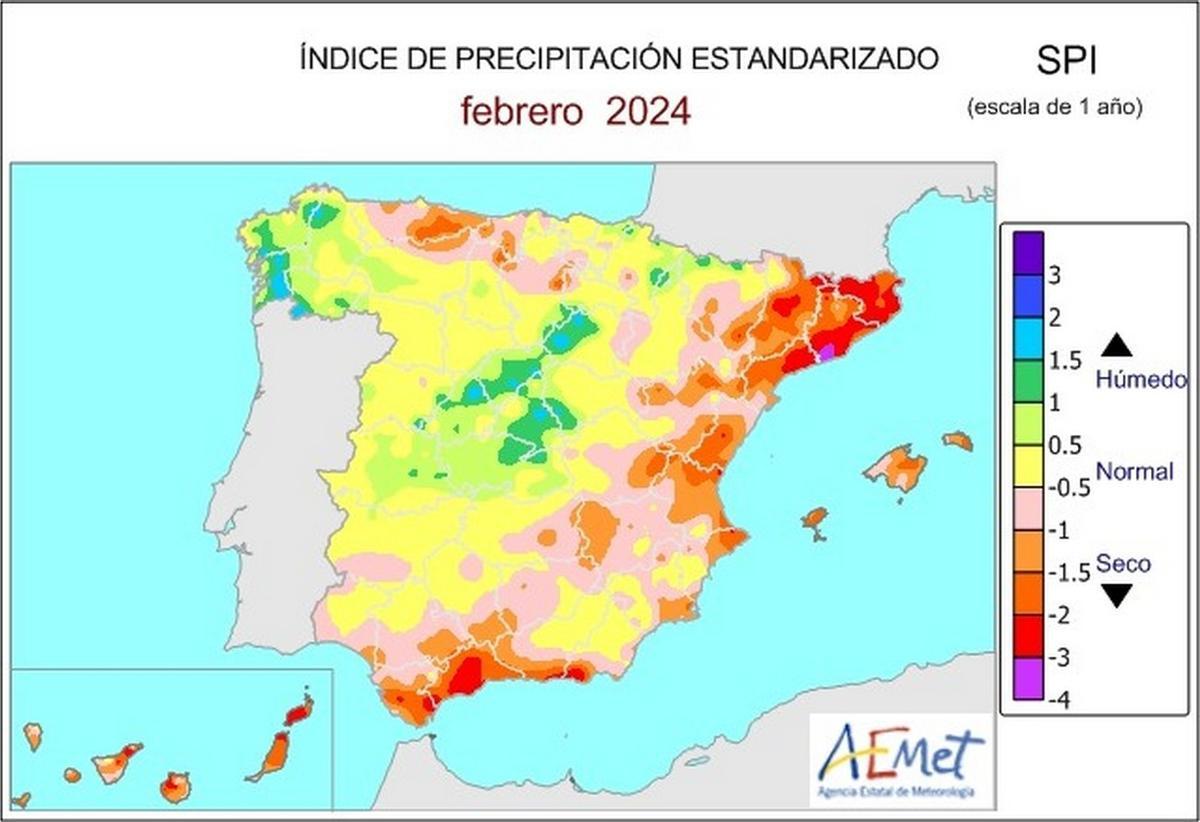 Imagen del índice de precipitación estandarizado de febrero 2024.