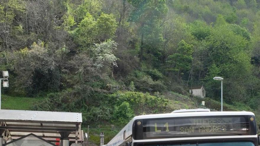 Varios usuarios cogen el autobús en una de las paradas del hospital.