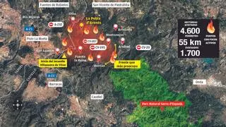 Mapa del incendio: Toda la zona afectada por el fuego en el interior de Castellón