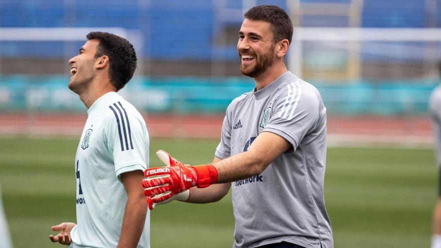 Unai Simón, en un entrenamiento de la selección en San Petersburgo