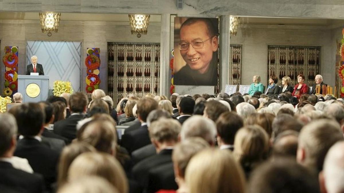 Ceremonia de entrega del Nobel de la Paz en la que fue premiado Liu Xiaobo, en diciembre del 2010.