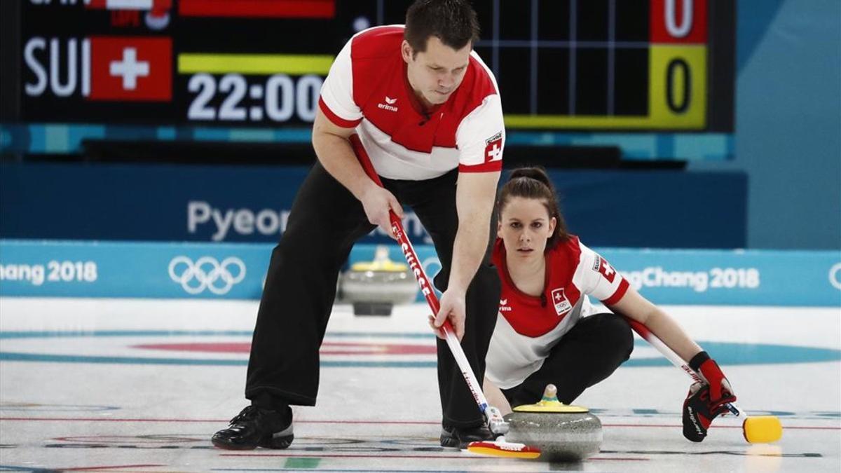 Martín Ríos, durante la final olímpica de curling