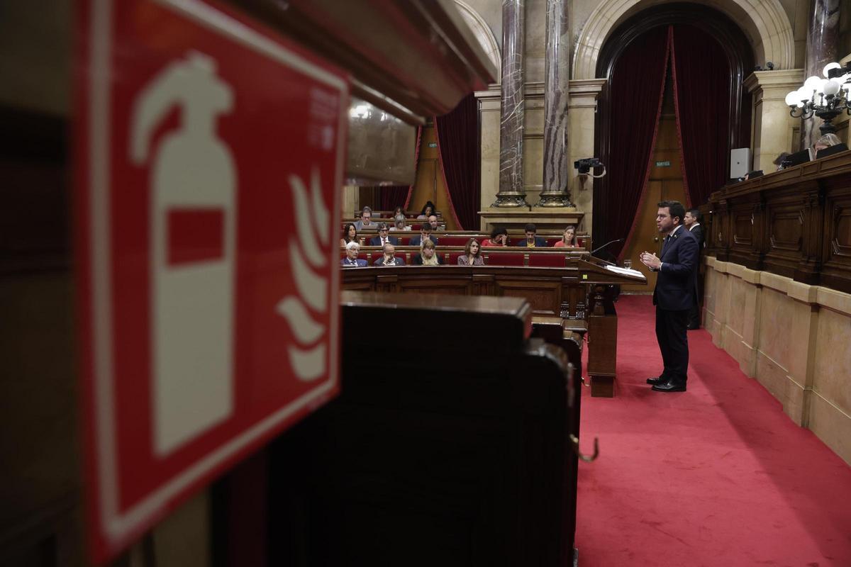 El presidente de la Generalitat, Pere Aragonès, en el debate de política general. El presidente de la Generalitat, Pere Aragonès, en el debate de política general.