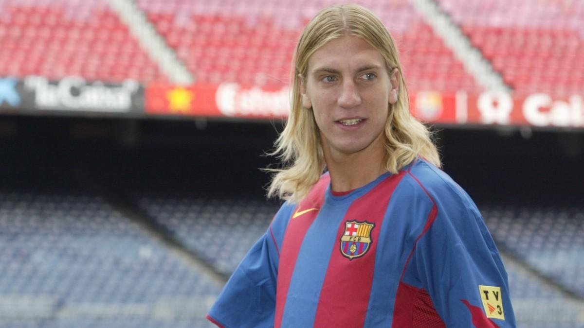 Maxi López en su presentación con el Barça (2005)