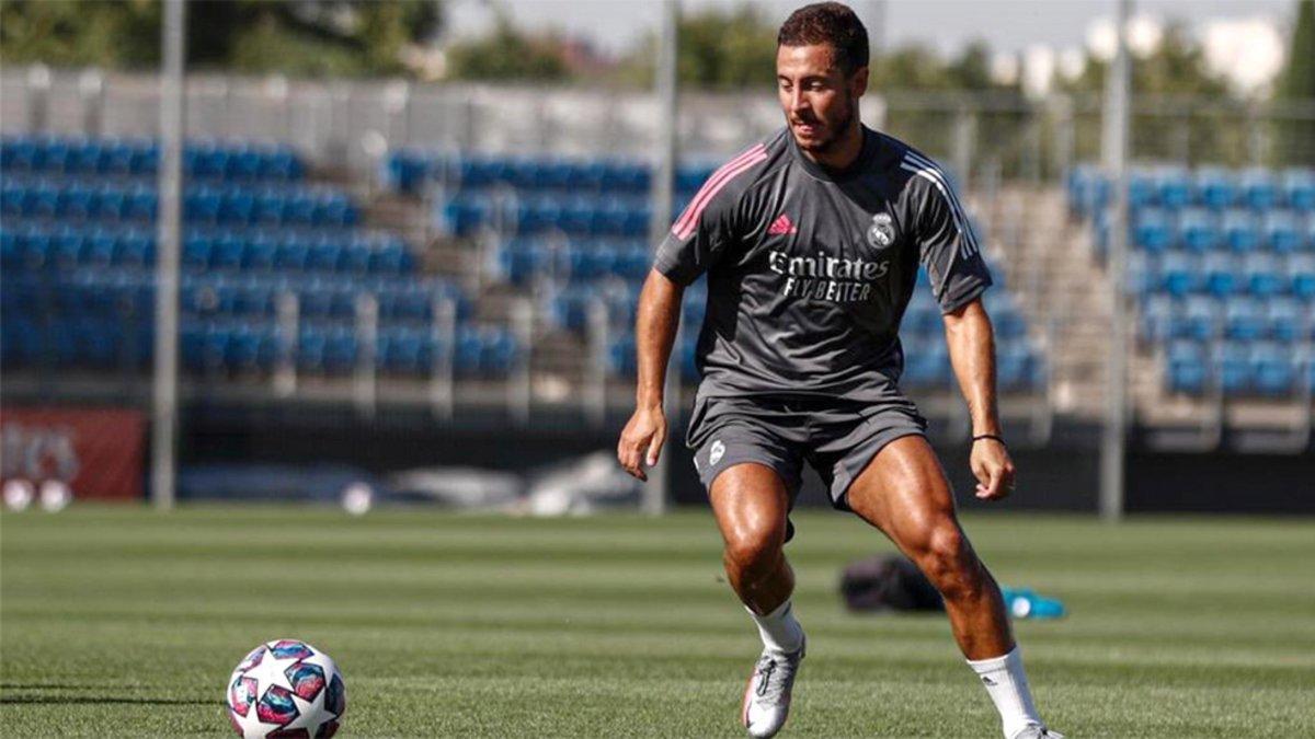 Eden Hazard durante un entrenamiento del Real Madrid