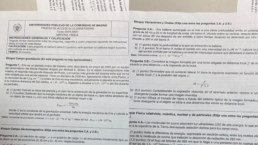 Examen de Física de la PAU de Madrid
