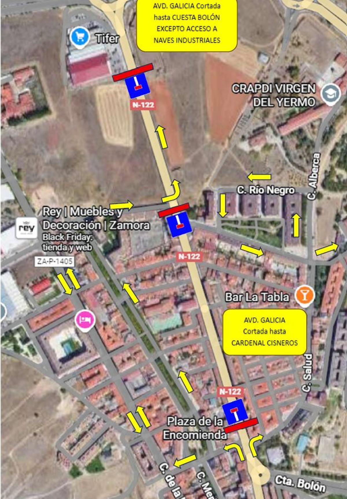 Esquema de los desvíos del tráfico a partir del martes en la avenida de Galicia.