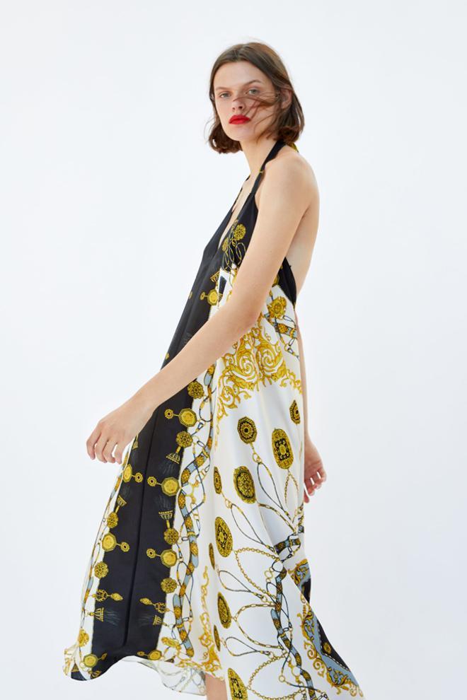 Vestido midi con estampado de cadenas de Zara