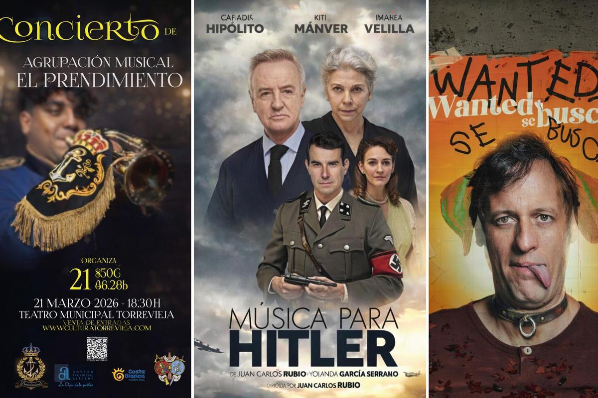 Carteles de los tres espectáculos de este fin de semana en Torrevieja