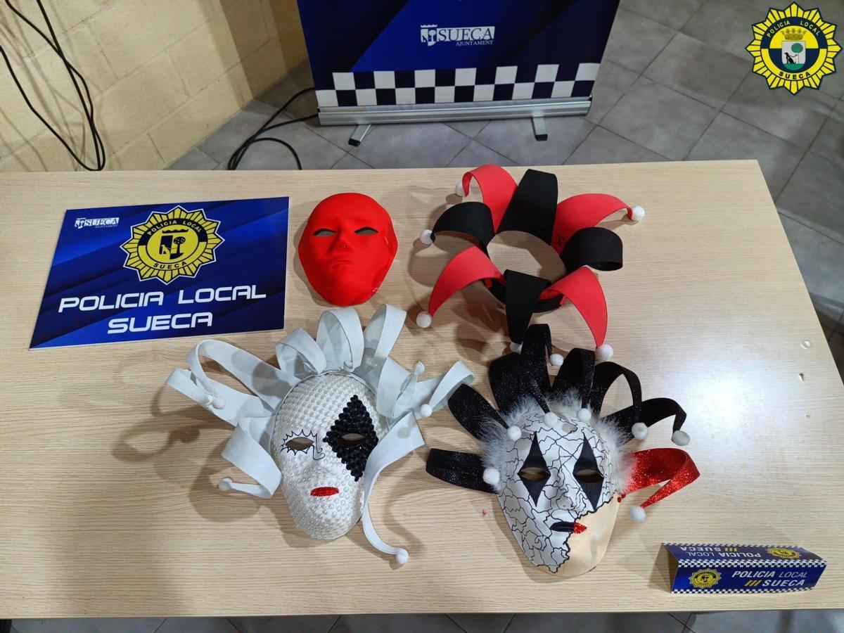 Máscaras recuperadas por la Policía Local de Sueca.