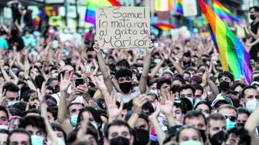 Un momento de la manifestación de Madrid contra el asesinato de Samuel Luiz.