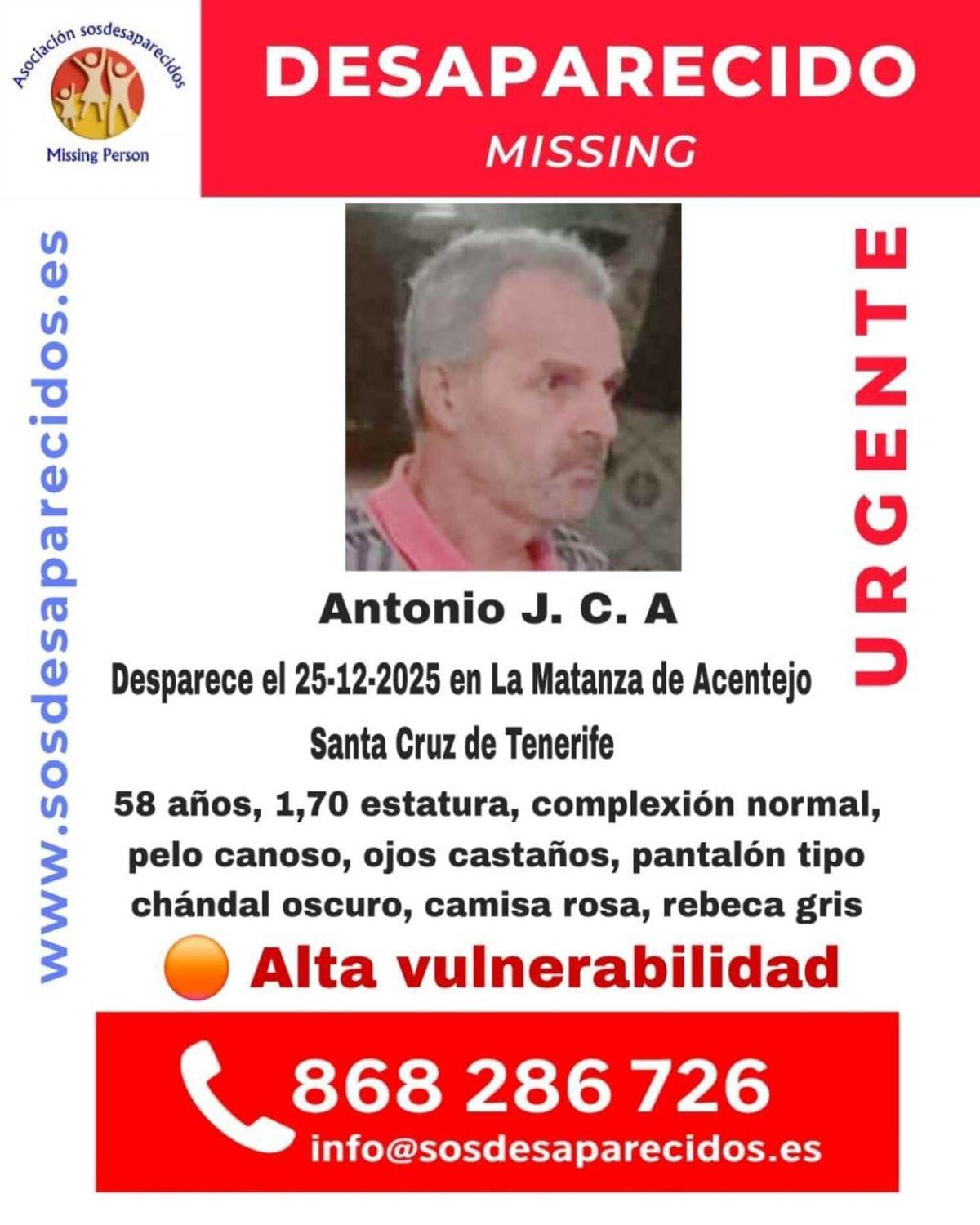 Antonio J. C. A. desaparecido en Tenerife el 25 de diciembre de 2025