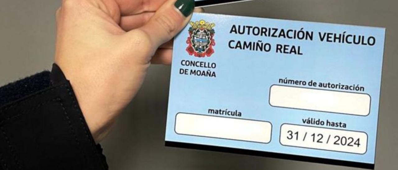 Modelo de tarjeta para vehículos autorizados que deben portar los coches en el Camiño Real.