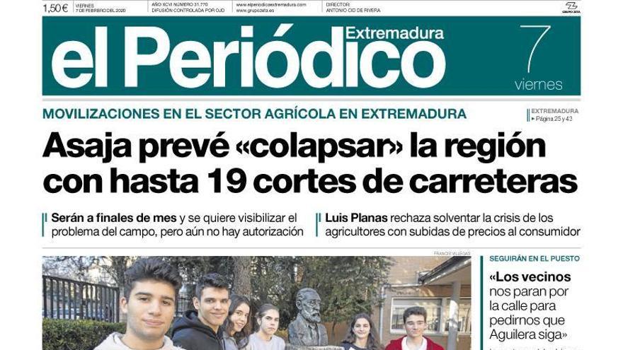 Esta es la portada de EL PERIÓDICO EXTREMADURA correspondiente al día 7 de febrero del 2020