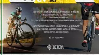 Bétera volverá a ser salida de etapa en la Vuelta Ciclista a la Comunidad Valenciana 2023