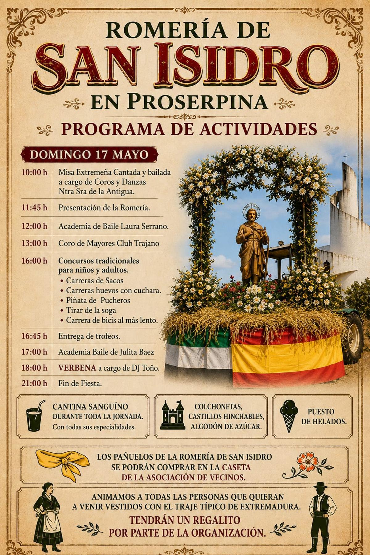 Cartel con la programación de la romería de San Isidro.