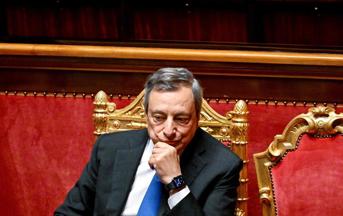 El primer ministro italiano, Mario Draghi, durante el debate sobre la crisis de Gobierno que siguió a la presentación de su dimisión