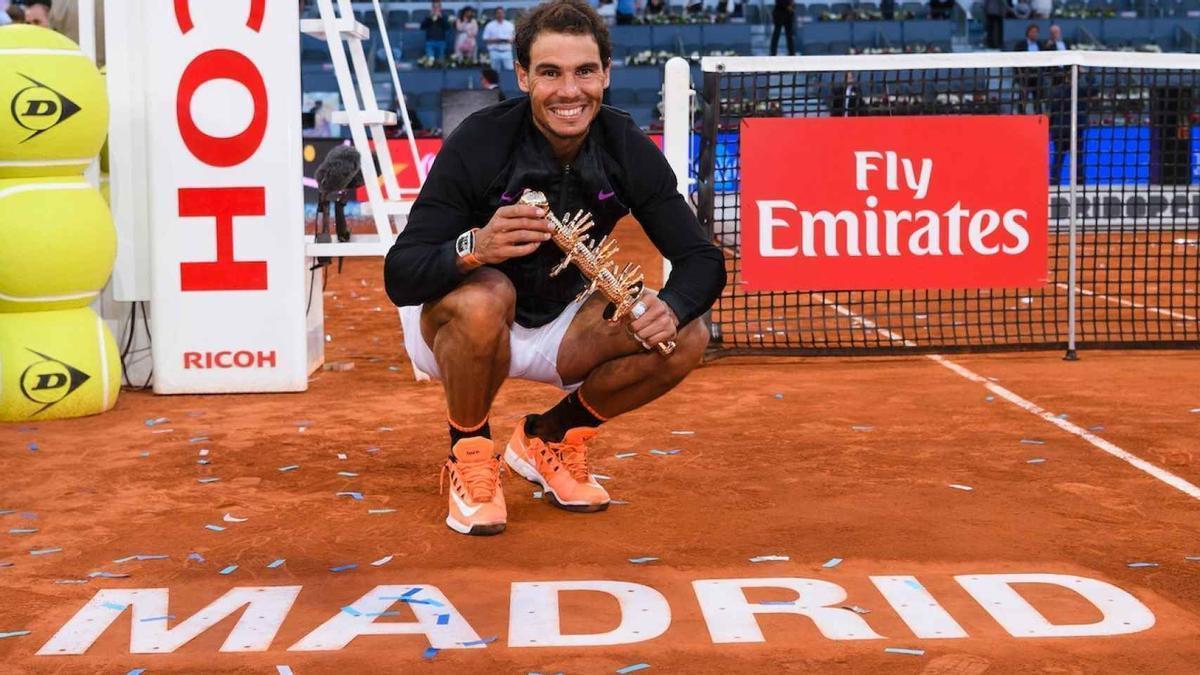 Nadal, tras conquistar el último de sus cinco títulos en Madrid en 2017.