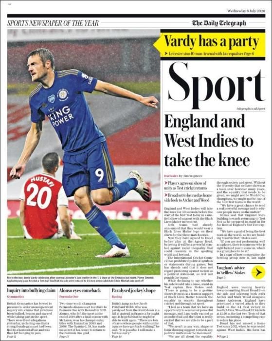 Portada TELEGRAPH SPORT miércoles 8 julio 2020