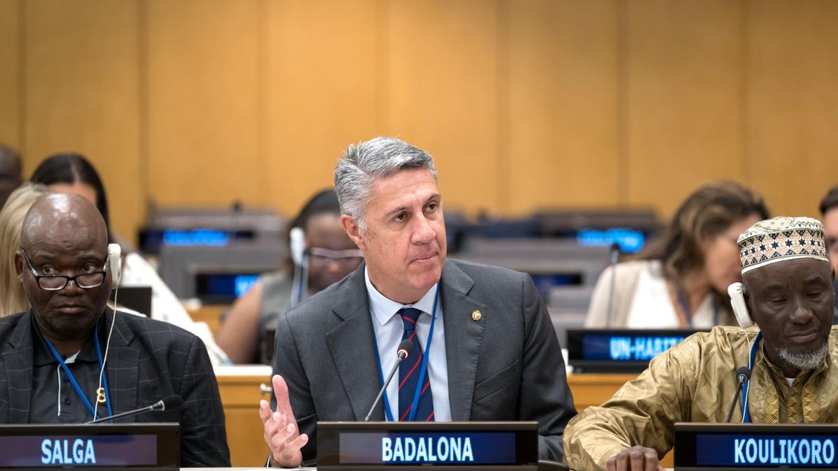 El alcalde de Badalona, Xavier Garcia Albiol, durante su intervención en la sede de las Naciones Unidas