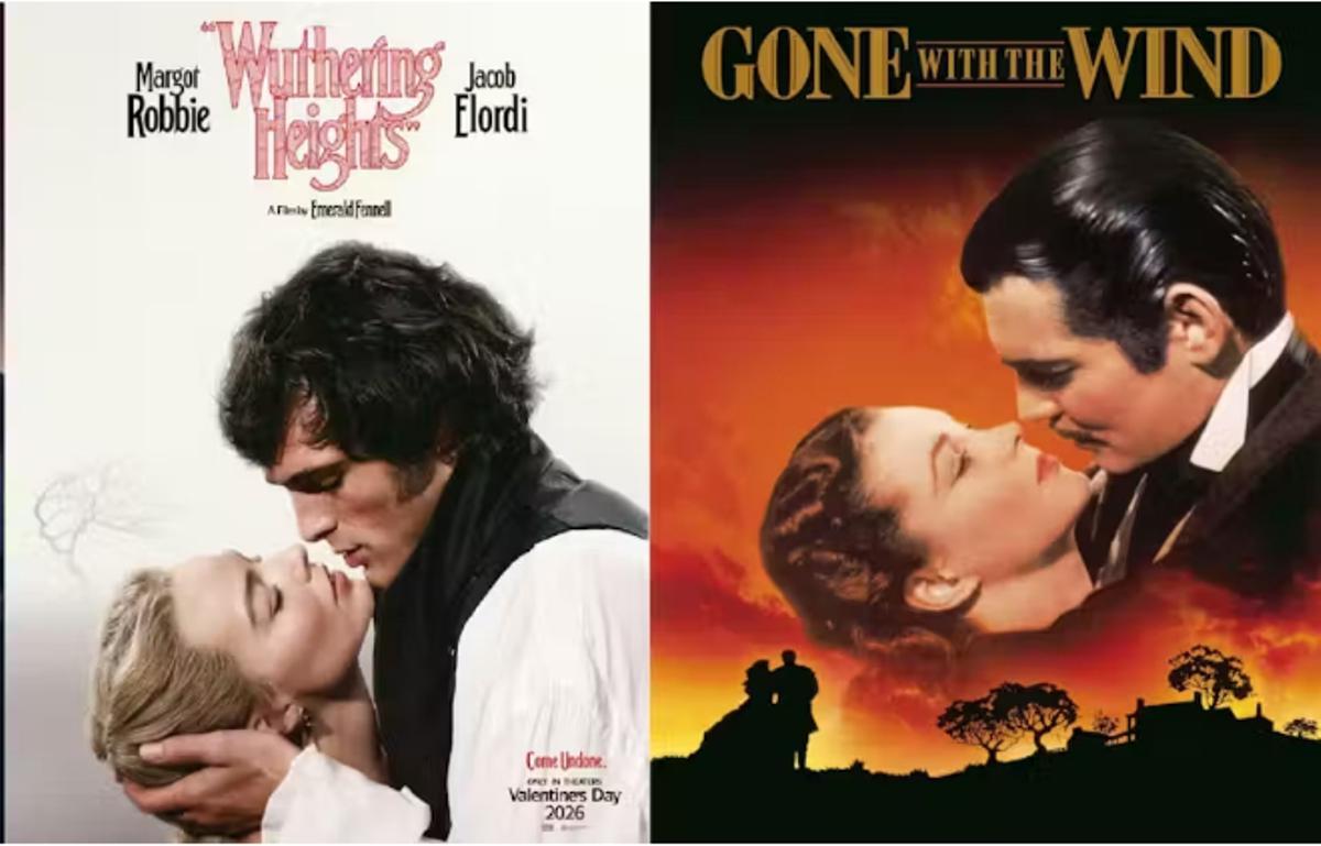 Similitud de los carteles de 'Lo que el viento se llevó' (1939) y la versión de 'Cumbres borrascosas', que se estrena a mediados de febrero.
