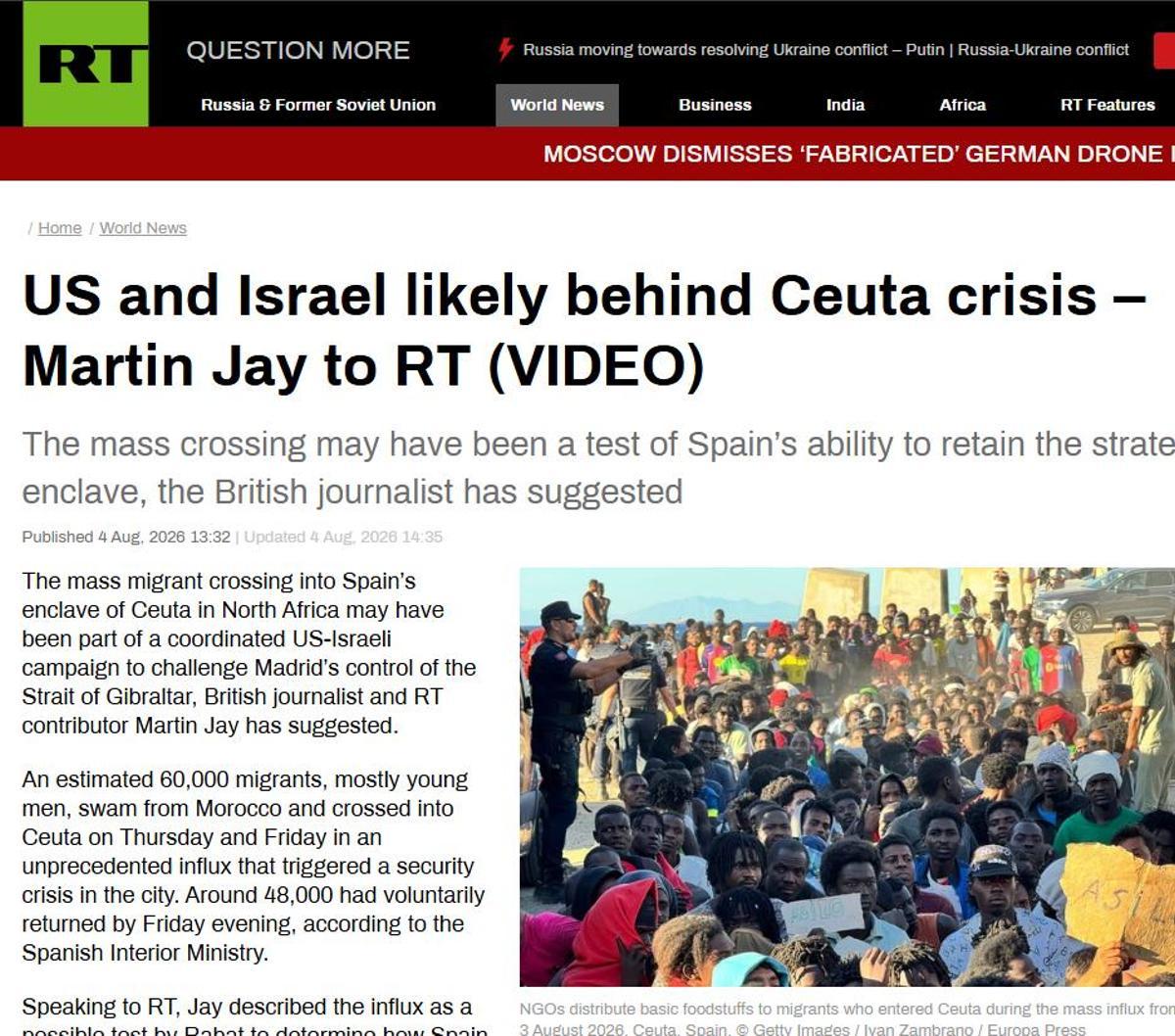 En un punto de madurez de la campaña sobre Ceuta, Rusia acusa a EEUU e Israel a través de su canal RT