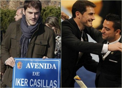 Pese a todo, Casillas es uno de los españoles con mayor popularidad. En la foto de la izquierda, en la inauguración de una calle con su nombre en Móstoles y al lado, con Xavi en la entrega del Príncipe de Asturias del Deporte que recibieron ambos.